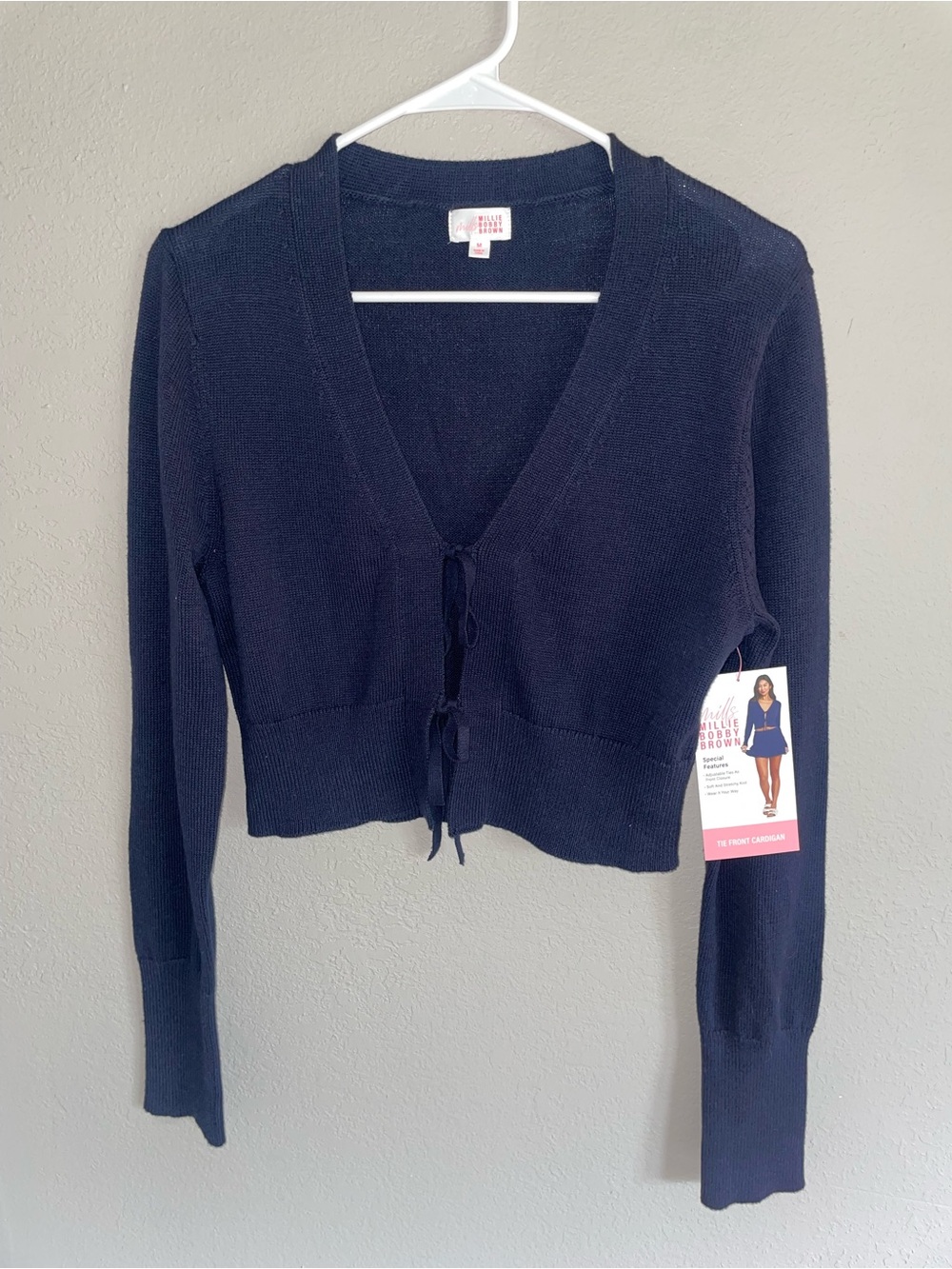 Tie-Front Cropped Cardigan - Navy medium